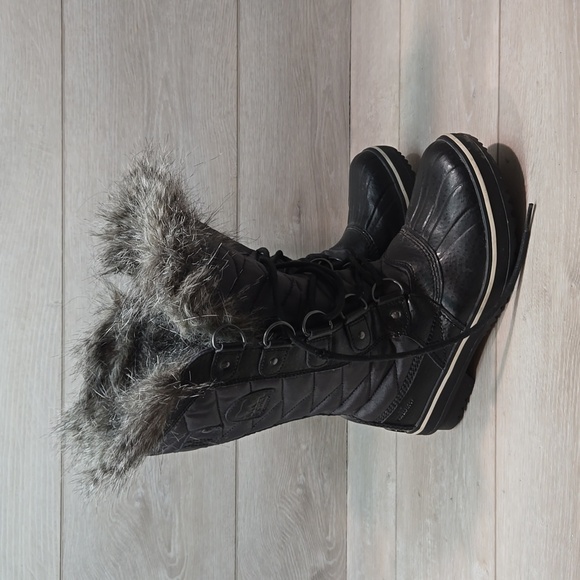 Sorel Women Tall Leather Tofino II Fur Faux Rubber Saltwater boots shoes sz 6 - Picture 2 of 14
